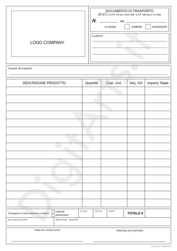 Documento di trasporto DDT DigitArts